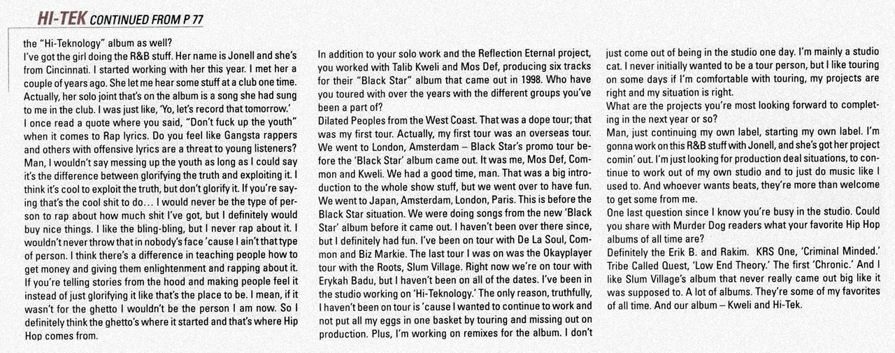 Hi-Tek Interview in Murder Dog (2001) Page 2
