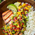Grilled Lime Salmon with Avocado-Mango Salsa and Coconut Rice #Recipe