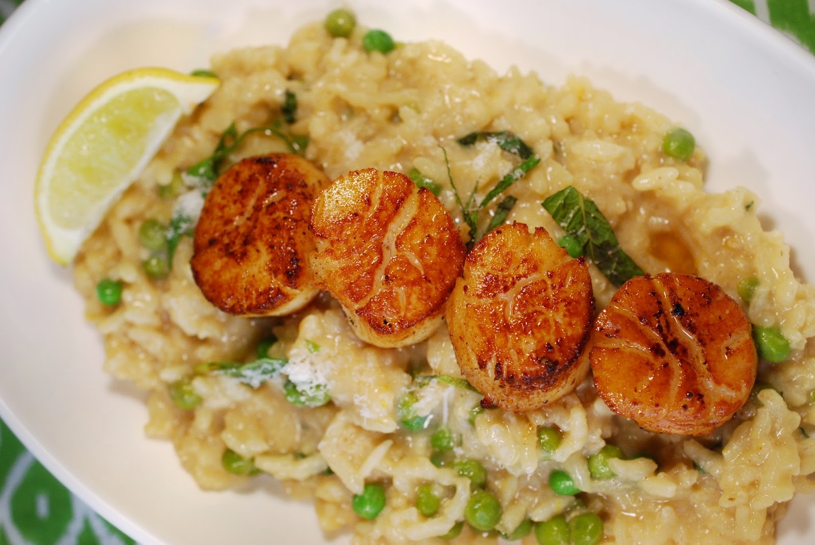 Cooking to the Wine Scallops and Mint Pea Risotto with Macari