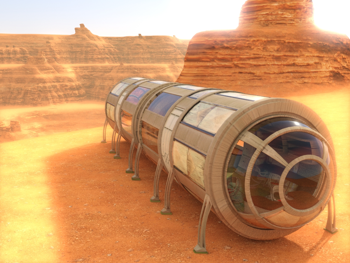 Exterior and interior of a house on Mars by Evexoian human Mars