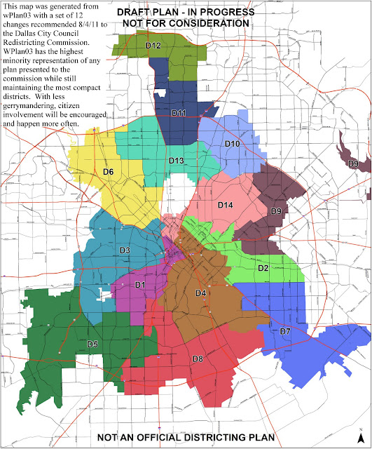Dallas Redistricting 2011 Dallas City Council Redistricting plan wPlan03 the most compact