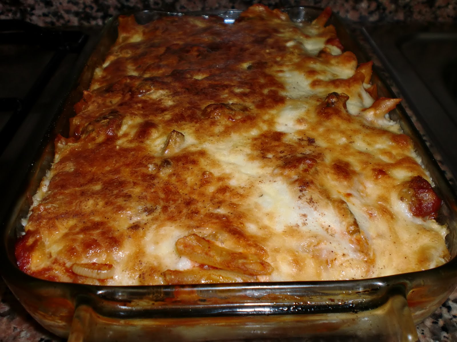 Cocinando Verde Pastel de pasta con berengenas y champiñones