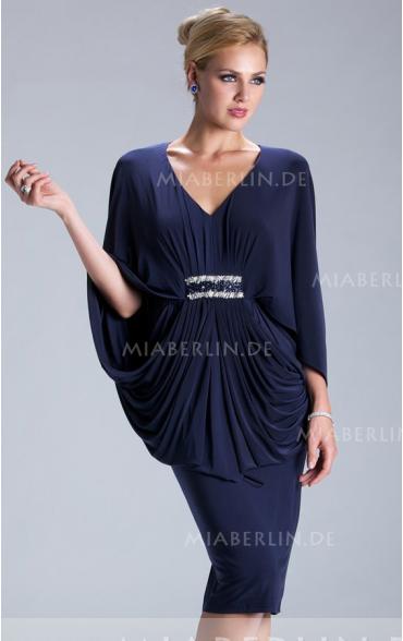 3/4 Länge Ärmel V-Ausschnitt Jersey Etuikleid Knielanges Cocktailkleid