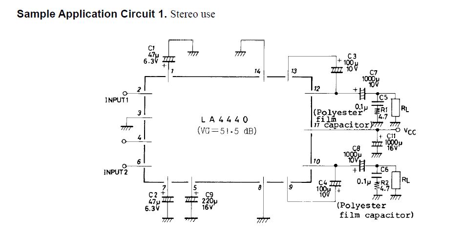 Sanyo LA4440 Stereo and Bridged Power Amplifier Integrated Circuit (IC