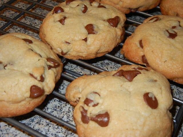 chocolate chip cookies on a cooling rack 