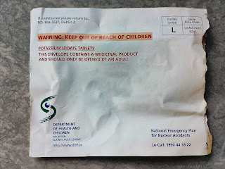 Front side of postal envelope containing iodine tablets.