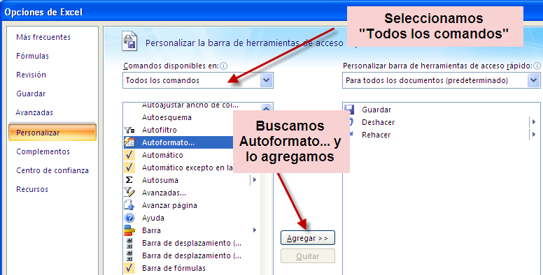Curso Mentor de Office: Añadir el botón Autoformato... Office 2007 y 2010