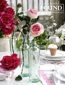 pink vintage spring tablescape in a gardenhouse from homewardFOUNDdecor.com