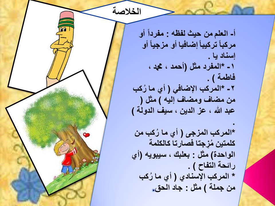 شرح درس اسم العلم لغة عربية للصف السابع الفصل الاول