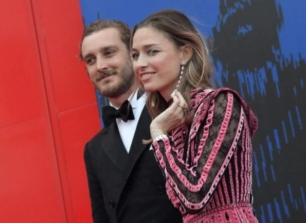 Beatrice Borromeo wore Valentino embellished pleated silk dress at at the 74th Venice Film Festival. Pierre Casiraghi