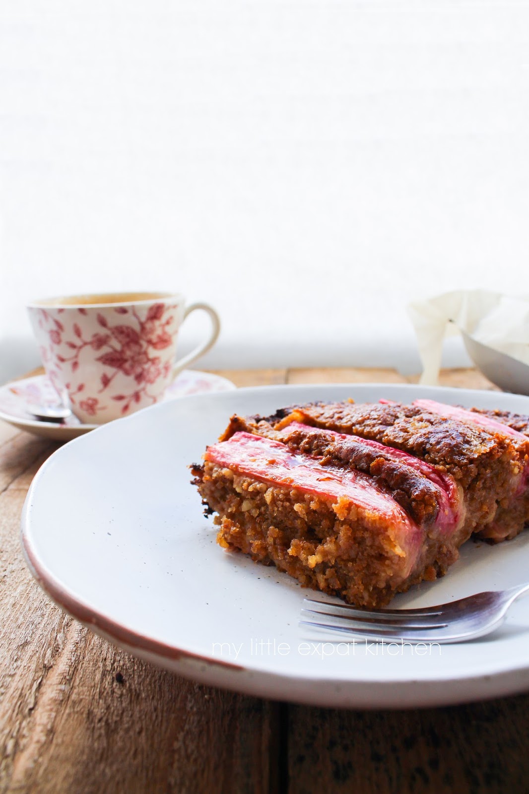 My Little Expat Kitchen Rhubarb and almond cake with rye flour and coconut sugar