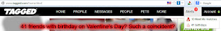 screenshot of tagged birthday on valentine's day