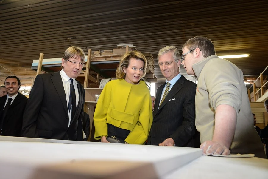 Queen Mathilde of Belgium visits Mathy by Bois in Couvin in Namur,