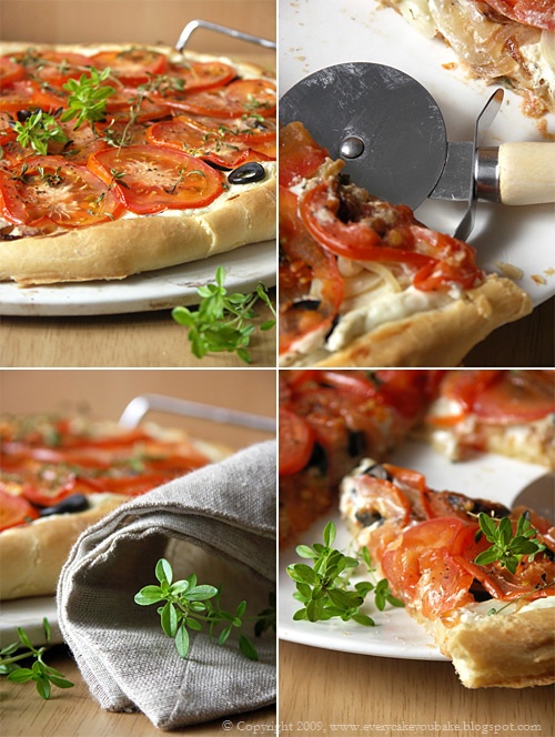 letnia pizza biała z kwaśną śmietaną i pomidorami