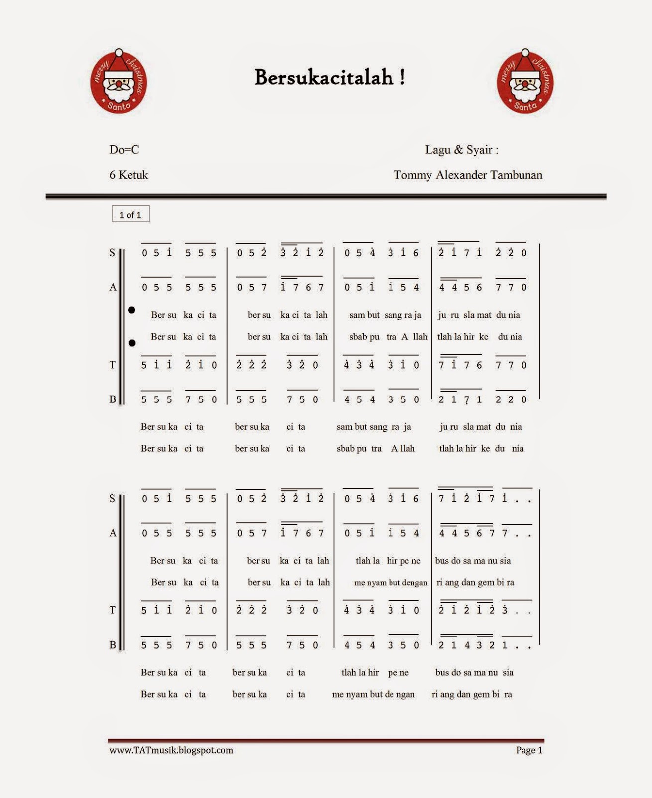 T.A.T Music: Bersukacitalah! (lagu natal SATB)