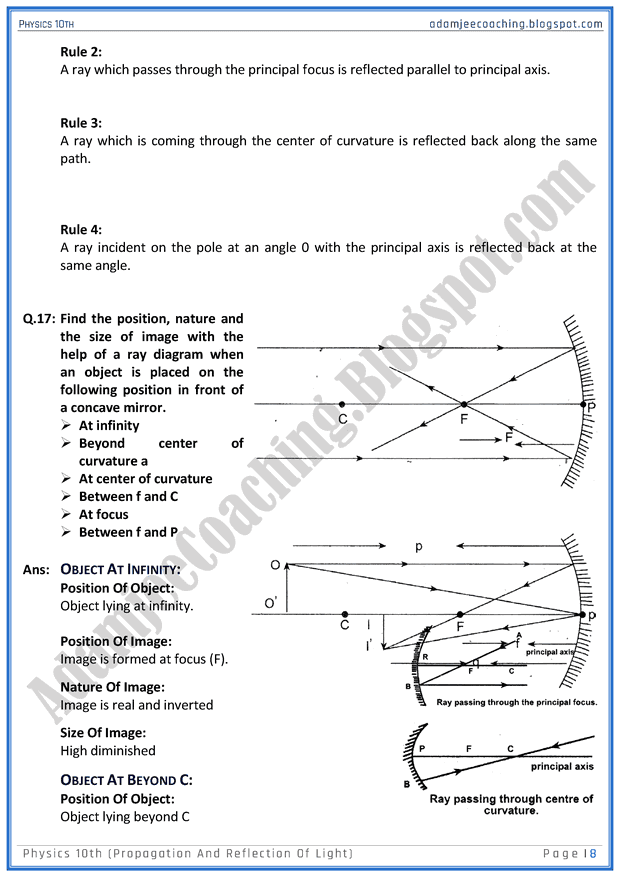 Adamjee Coaching Propagation and Reflection of Light Question
