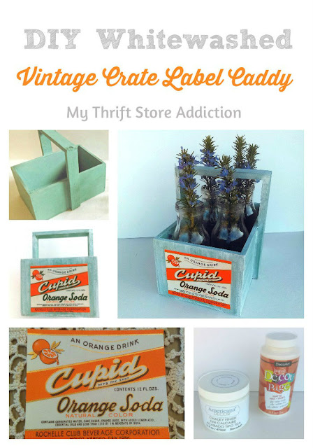 DIY whitewashed vintage crate label caddy