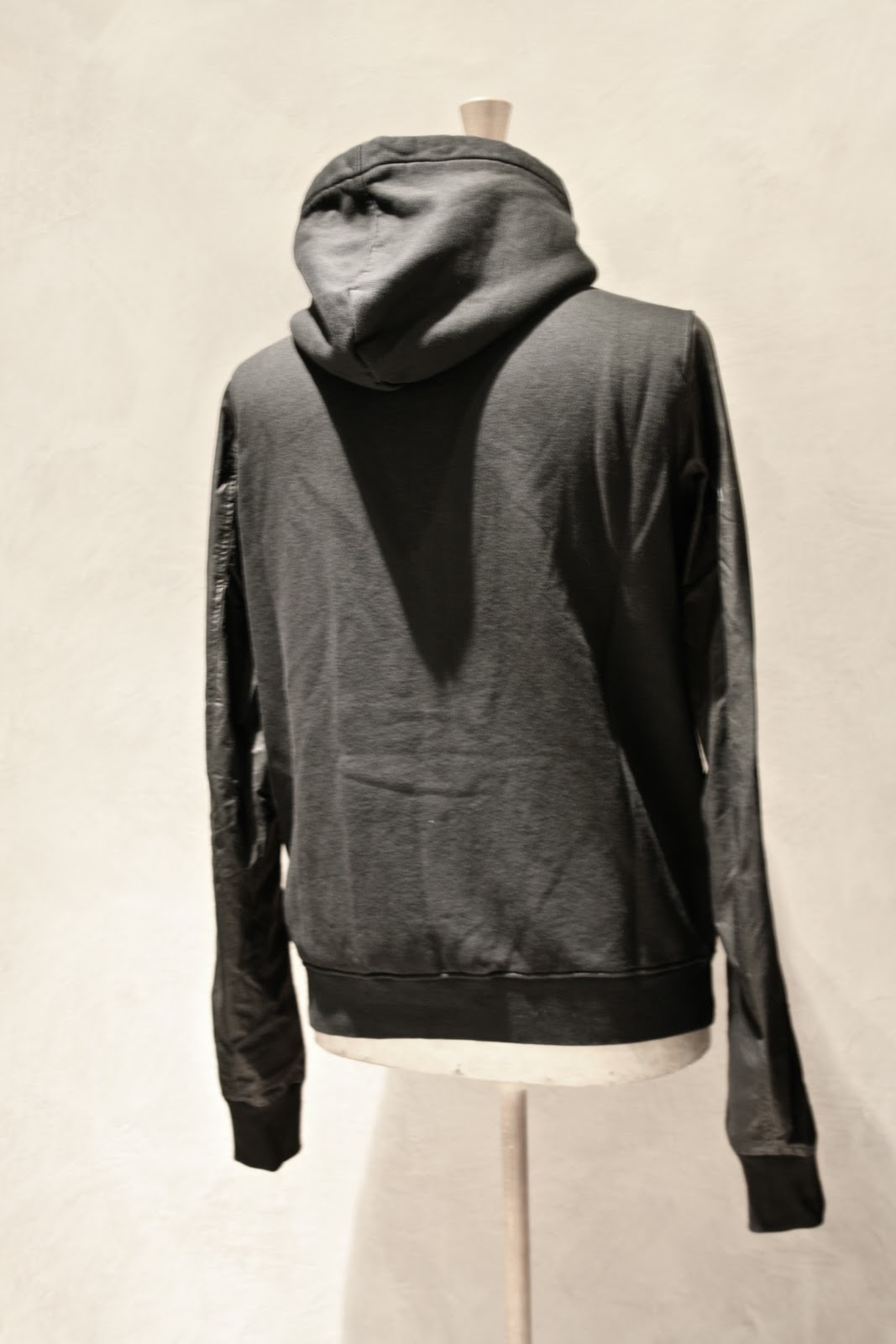 RICK OWENS DRKSHDW ZIP UP HOODIE WITH LEATHER SLEEVES