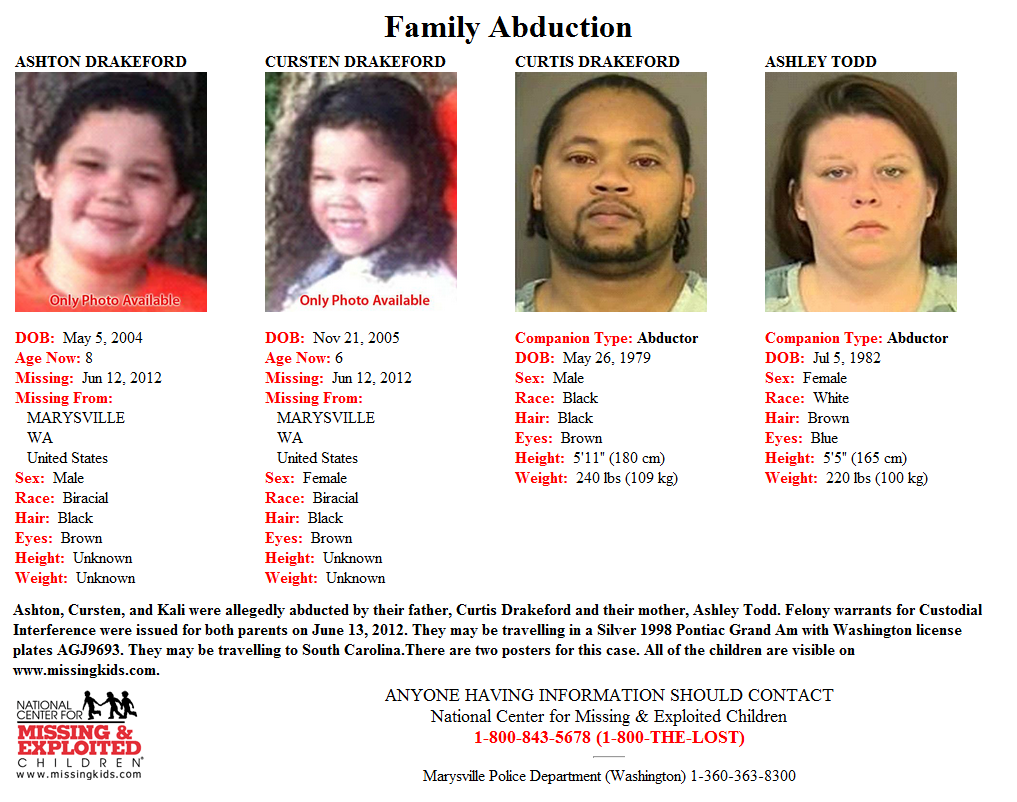 AMBER Apartment Alerts WA AMBER Alert Ashton and Cursten Drakeford