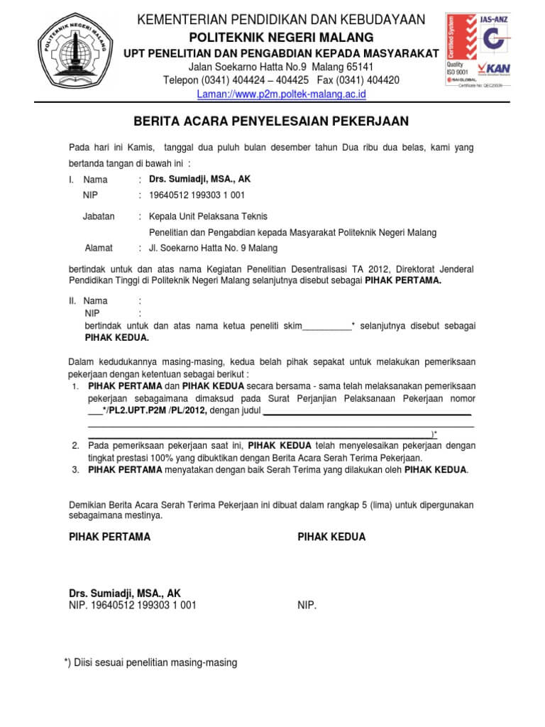 contoh berita acara penyelesaian pekerjaan contoh berita acara penyelesaian pekerjaan