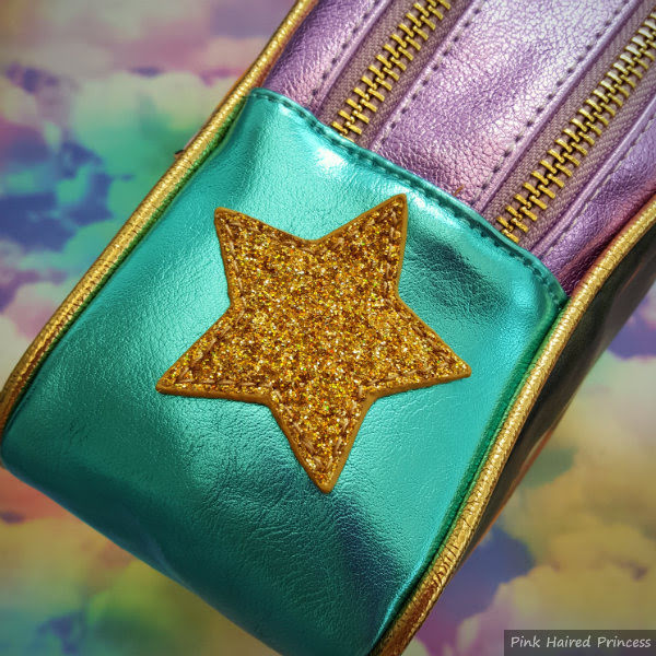 Irregular Choice Disney Fairest In The Land Bag gold star large gold glitter star on side of turquoise metallic handbag