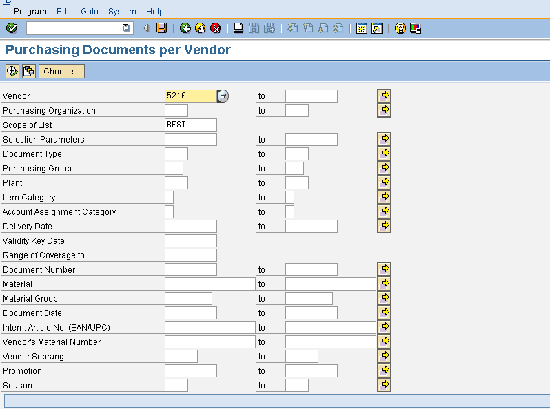 SAP TECH ME2L ( Vendor wise purchasing documents )