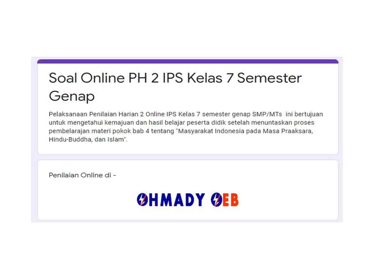 Soal Online PH 2 IPS Kelas 7 Semester Genap Materi Bab 4