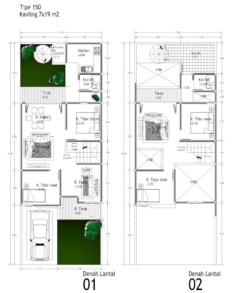 Konsep Populer 35+ Denah Rumah Minimalis 2 Lantai Type 150