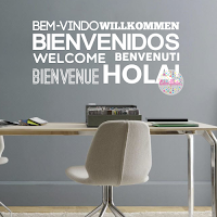vinilo decorativo oficina sala consultorio comedor bienvenidos idiomas