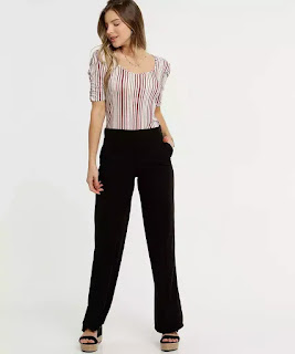 Moda: Blusa Listrada Manga 3/4 Bufante