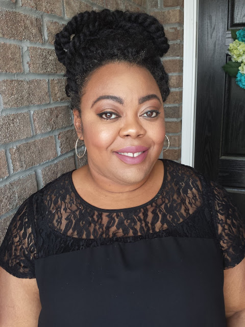 Plus size blogger wearing MAC foundation and concealer with Colourpop matte lip Lace yoked blouse on curvy blogger