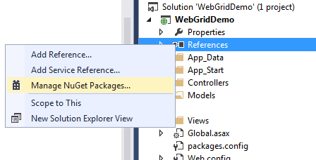 Manage NuGet Packages in ASP.NET MVC Manage NuGet Packages in ASP.NET MVC