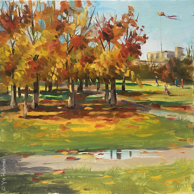 Herbst im Güntersburgpark, Ölbild Pleinairmalerei, pleinairpainting, autumn in the park