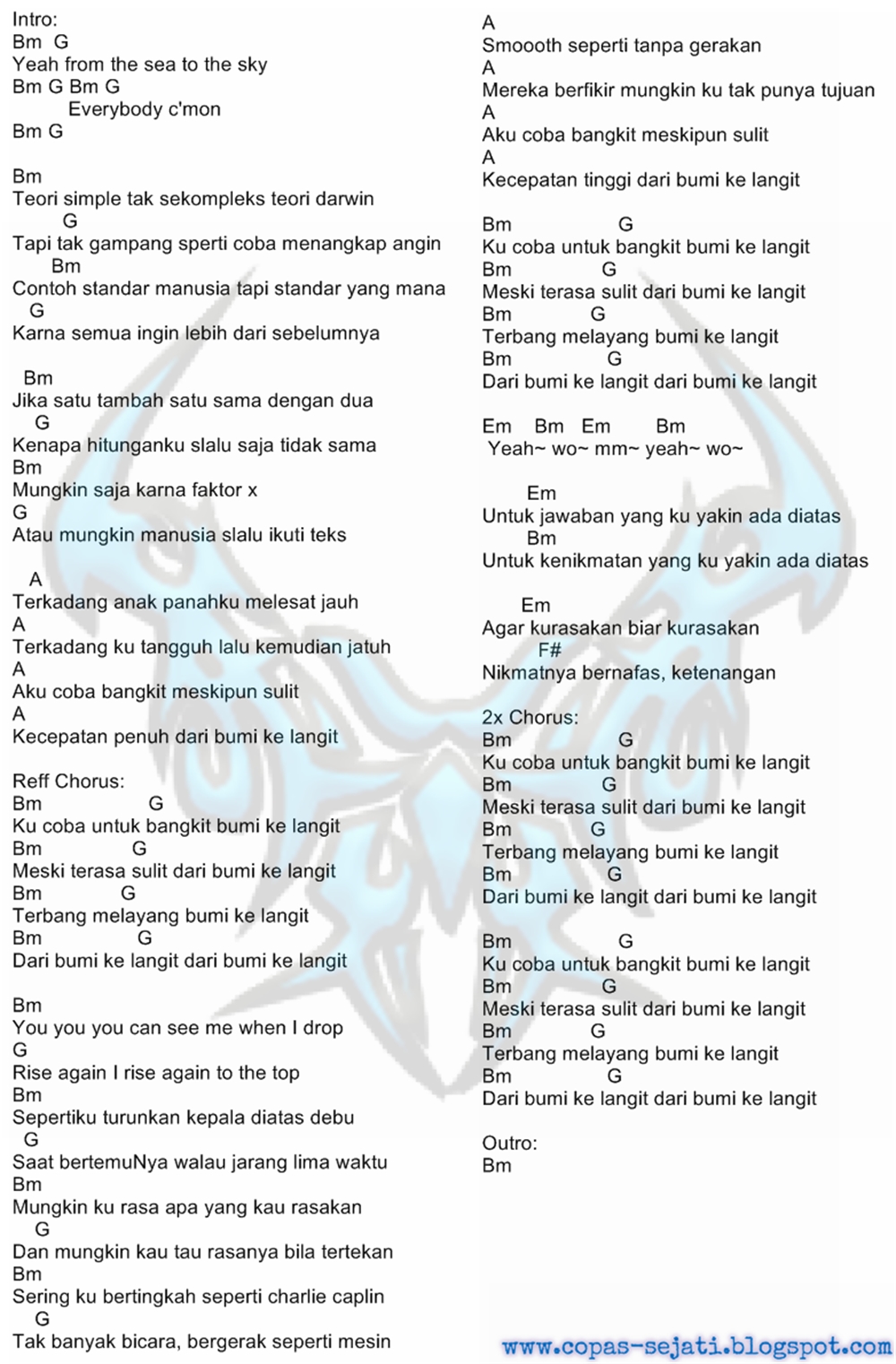 Chord Lagu Bondan Bumi Ke Langit