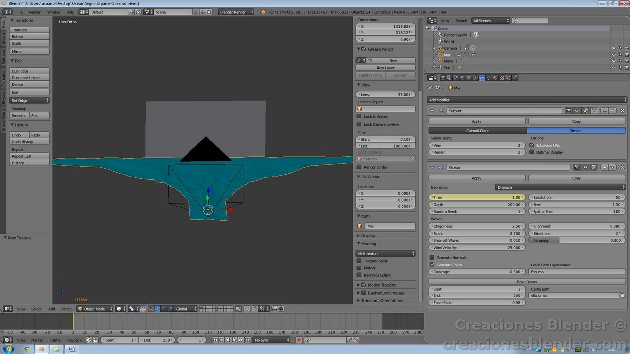 Creaciones Blender Trabajando con el Modificador Ocean en Blender 2.71