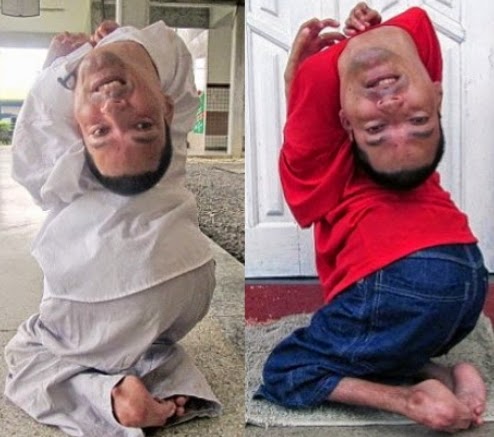 man with head upside down man with head upside down