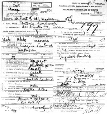 Lombardo death certificate