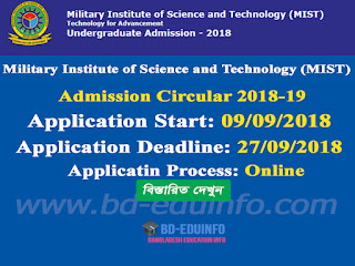 Military Institute of Science and Technology (MIST) Admission Circular 2019