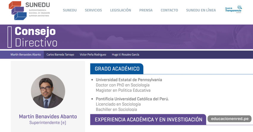 SUNEDU: Conoce el perfil del Dr. Martín Benavides Abanto, designado como superintendente encargado de la Superintendencia Nacional de Educación Superior Universitaria - www.sunedu.gob.pe SUNEDU: Conoce el perfil del Dr. Martín Benavides Abanto, designado como superintendente encargado de la Superintendencia Nacional de Educación Superior Universitaria - www.sunedu.gob.pe