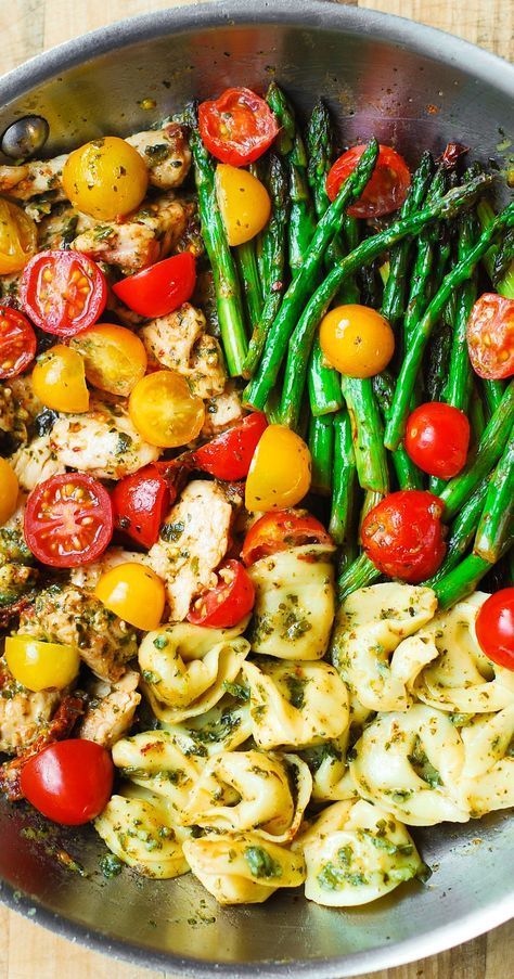 Please visit our website for more | 🍝 Recipes Pin 🔥 One-Pan Pesto Hen, Tortellini, and Veggies – healthful, refreshing, Mediterr...