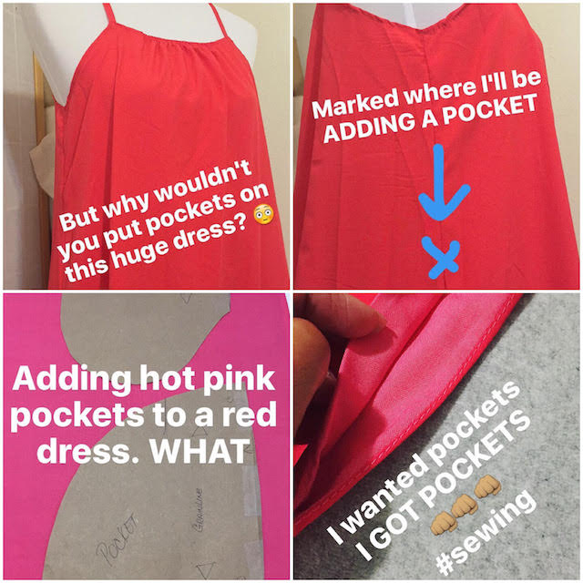 Sewing pockets on a purchased dress red maxi dress adding pockets diystyle fashion sewing