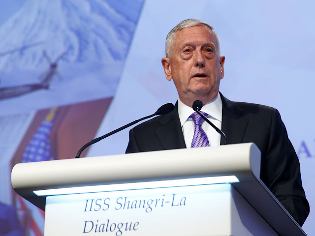 Image Attribute: U.S. Secretary of Defense James Mattis speaks at the 16th IISS Shangri-La Dialogue in Singapore June 3, 2017. REUTERS/Edgar Su
