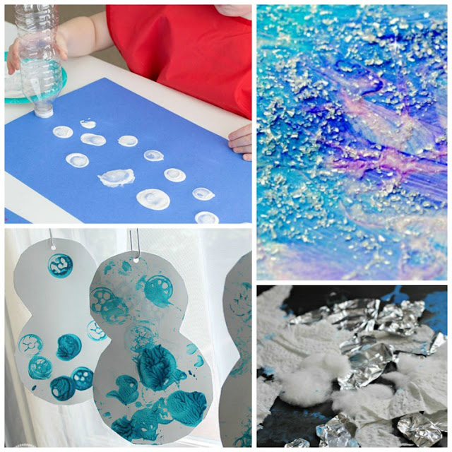 Winter Process Art- Great collection of 20 ideas for winter process art for toddlers, preschoolers, kindergartners, and elementary kids.  You'll find painting, stamping, collages, sculpture, and more!