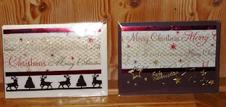 Weihnachtskarten mit Geschenkpapier und Gitterband Weihnachtskarten mit Geschenkpapier und Gitterband
