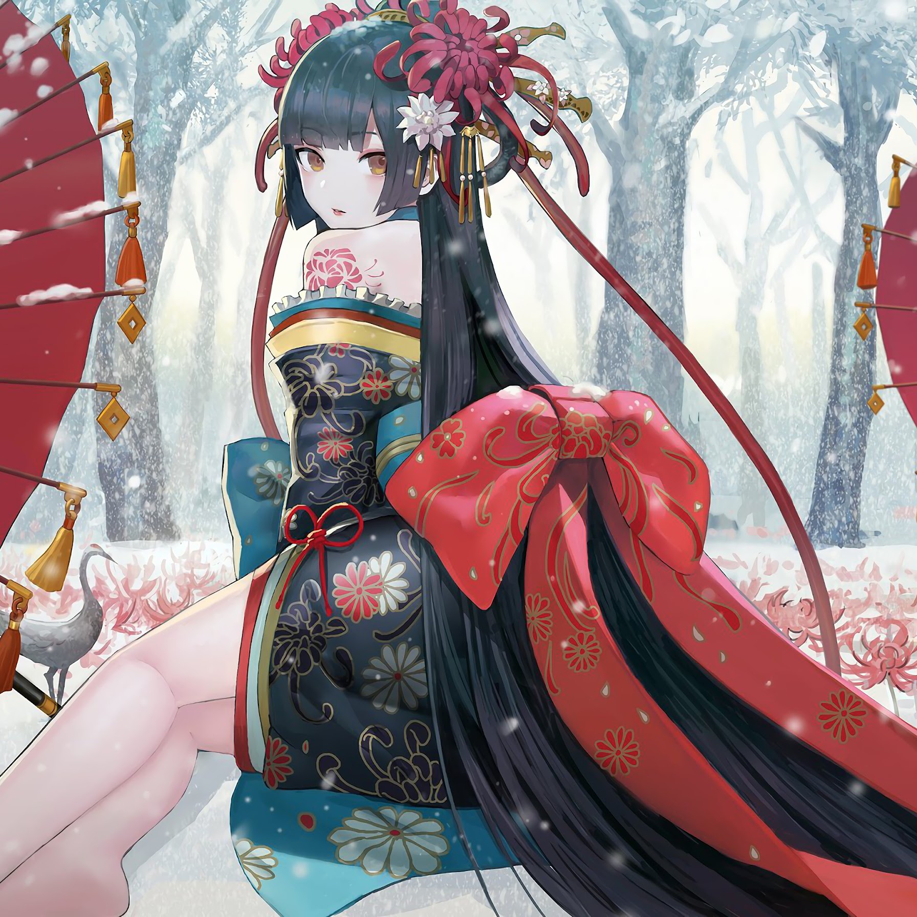 Kimono, Anime, Girl, Snowing, 4K, 3840x2160, 21 Wallpaper PC Desktop