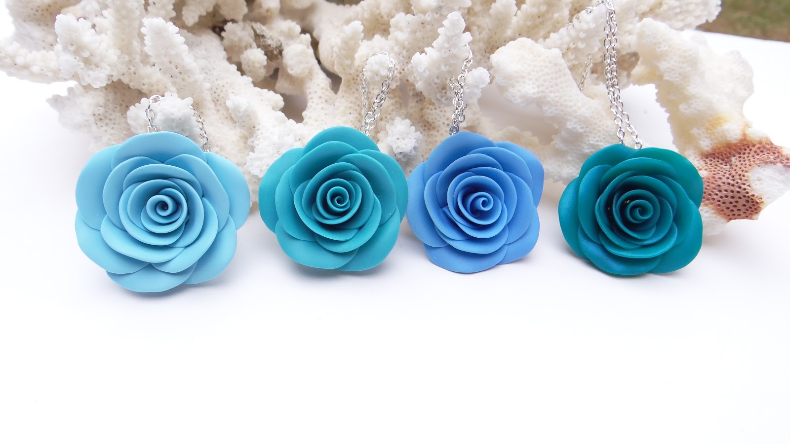 . Blue Rose Necklace Pink Rose Necklace Blue Wedding Theme Pink