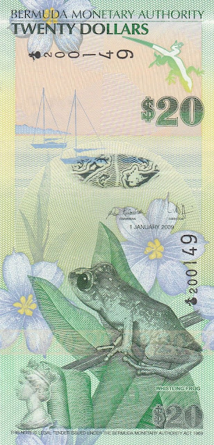 Bermuda Currency 20 Dollars banknote 2009 Whistling Frog