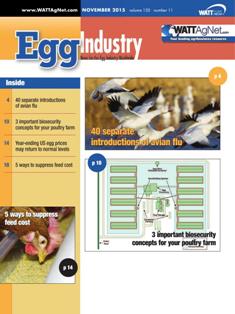 Egg Industry. News for the egg industry worldwide - November 2015 | TRUE PDF | Mensile | Professionisti | Tecnologia | Distribuzione | Uova
Egg Industry is regarded as the standard for information on current issues, trends, production practices, processing, personalities and emerging technology.
Egg Industry is a pivotal source of news, data and information for decision-makers in the buying centers of companies producing eggs and further-processed products.