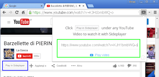 Sideplayer estensione Chrome aprire video in popup