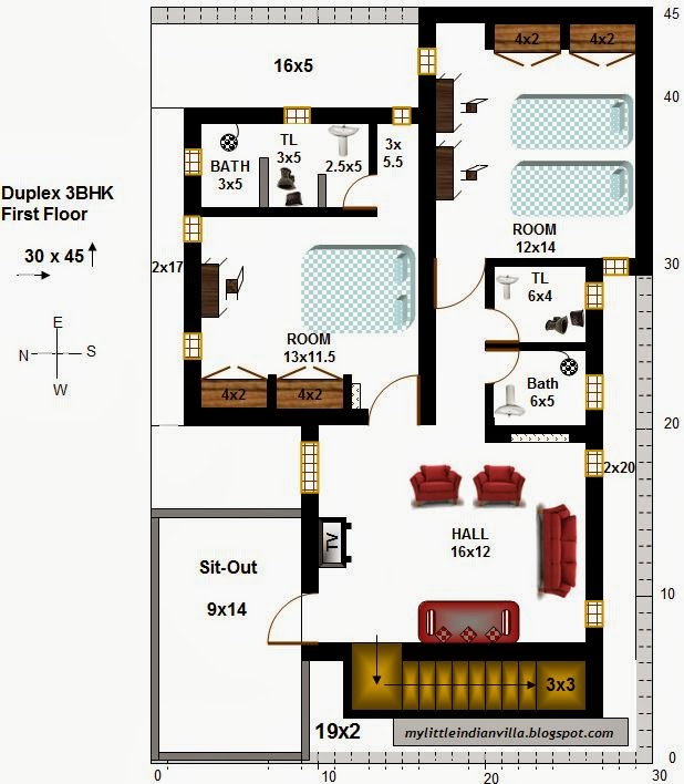 My Little Indian Villa 3 Duplex house 3BHK 30x45 (West